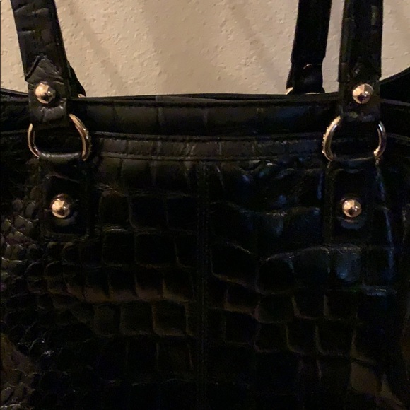 Black and Gold DKNY Leather Crocodile Embossed Handbag - Picture 3 of 7